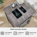 JXQTLINGMU Farmhouse End Table with Charging Station, 18'' Rustic Nightstand with Barn Door & Adjustable Shelf, Wooden Sofa Side Table with 3-Tier Storage for Living Room, Bedroom, Gray by CozyNest Decor