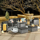 ovios 6 Pieces Patio Furniture Set with 30" Fire Pit Table, Outdoor Wicker Sofa with Comfy Cushions, All Weather High Back Rattan Couch Conversation Set, Black by GreenHaven Gardens
