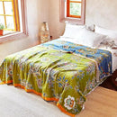 Boho Throw Blanket 80" x 90", 100% Organic Cotton Breathable Ultra Soft Bed Quilt Throw - All Season Luxury Floral Farmhouse Decor Blanket for Sofa Couch Chair and Gift. Green/Blue by CozyNest Decor