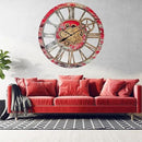 The Gears Clock 36'' Inch Real Moving Gear Wall Clock Vintage Industrial Oversized Rustic Farmhouse (Red Lava) by CozyNest Decor