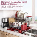 BOOSINY 2 Tier Red Large Stainless Steel Dish Drainers Drying Rack for Kitchen Counter with Drainboard, Rust Proof Metal, Space Saving, Modern Aesthetic, Compact Plates Strainers with Extra Mat by CozyNest Decor