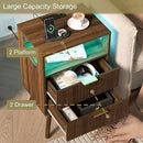 Nightstand with Charging Station and LED Lights,Modern Bedside Table with 2 Storage Drawer and Open Wood Shelf, for Bedroom and Small Spaces,Night Stand with Solid Wood Legs,Walnut Brown by CozyNest Decor