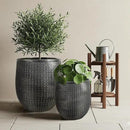 Worth Garden Large Round Planters Set of 2 (14.5"x17.5" & 12" x15“) - Lightweight Magnesium Oxide Cement Plant Pot with Texture - Concrete Look with Drainage Hole – Indoor & Outdoor Use - Black Gold by CozyNest Decor