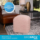 BIRDROCK HOME Buds Pouf Foot Stool Ottoman - Knit Bean Bag Floor Chair - Cotton Braided Cord - Great for The Living Room, Bedroom and Kids Room - Small Furniture (Dusty Rose - Buds) by CozyNest Decor