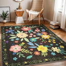 GENIMO Indoor Outdoor Area Rug 5' X 7' Waterproof, Washable Patio Rug Non Shedding, Easy Cleaning Floral Outdoor Carpet for Living Room, Bedroom, Dining Room, Balcony, Backyard, Deck, RV, Black by GreenHaven Gardens