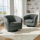 Swivel Barrel Accent Chair, Modern Round Chenille Fabric Arm Chair for Living Room, Bedroom, Comfy Club Reading Chairs for Adults（Chenille Fabric, Grey, Set of 2 by CozyNest Decor