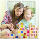 Wooden Building Blocks Set for Kids, 36 PCS Rainbow Acrylic Gem Cubes Blocks - 3 Wood House, Montessori Stacking Toy for Toddlers, Educational STEM Birthday Toys for Boys Girls 3-6 by TinyTreasures Baby Boutique