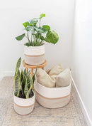 OrganiHaus Boho Woven Basket for Blankets and Laundry, Decorative Large Storage Bin for Living Room, Nursery Basket for Toys & Clothes, Soft Cotton Rope with Handles 20x13 inches - Striped Honey by TinyTreasures Baby Boutique