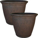 Sunnydaze 24-Inch Anjelica Large Plastic Pot for Plants - Outdoor Polyresin Round Planter with Drillable Drainage Holes - Rust - 2pk by CozyNest Decor