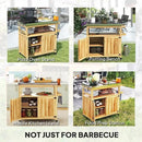 Outsunny Outdoor Grill Cart with Wheels and Storage, Solid Wood Outdoor Kitchen Island with Stainless Steel Top, Movable Bar Cart with Spice Rack, Side Handle, Integrated Hole for BBQ, Natural Wood by CozyNest Decor