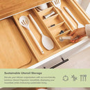 Adjustable Kitchen Drawer Organizer for Utensils and Junk, Food-Safe Contract Grade with 100% Sustainable Wood, Expandable from 19 to 33 Inches Wide - Natural Bamboo by CozyNest Decor
