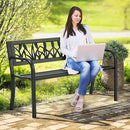 AVAWING Outdoor Bench, 2-Person Garden Benches for Outside, Metal Frame Patio Seating with Floral Pattern Backrest, Armrests for Lawn, Park, Porch, Entryway, Black by CozyNest Decor