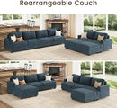 Nolany Sectional Couch with Storage Ottoman, Corduroy Sleeper Sectional Sofa with Chaise, Modular Sectional Couches for Living Room, Blue by CozyNest Decor