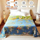 Boho Throw Blanket 80" x 90", 100% Organic Cotton Breathable Ultra Soft Bed Quilt Throw - All Season Luxury Floral Farmhouse Decor Blanket for Sofa Couch Chair and Gift. Green/Blue by CozyNest Decor