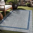 Bordered Outdoor Rug 8x10 Washable Outside Carpet for Indoor Patio Porch Waterproof Easy Cleaning Non Shedding Area Rugs Silver Gray - Blue 8 x 10 by CozyNest Decor