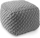 Casafield Square Pouf Ottoman, Light Gray 18.5" W x 18.5" D x 14.5" H Cotton Knit Foot Stool - Boho Floor Pouffe for Living Room, Bedroom, Home Office by CozyNest Decor