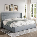 Allewie King Size Lift Up Storage Bed, Modern Wingback Headboard, Hydraulic Support, No Box Spring Needed, Grey Blue by CozyNest Decor