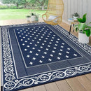 Pauwer Waterproof Outdoor Rug 8x10, Reversible Plastic Straw Patio Camping Rug, Indoor Outdoor RV Mat Carpet for Deck, Camper, Porch, Balcony, Backyard, Picnic, Bordered Navy by GreenHaven Gardens
