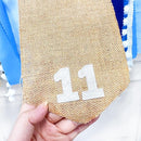 pinkblume 1st Birthday Burlap Photo Banner Garland Handmade Felt from Newborn to 12 Months with Gradient Blue Ribbon for Monthly Milestones Baby Boy First Birthday Party Decorations Supplies by TinyTreasures Baby Boutique