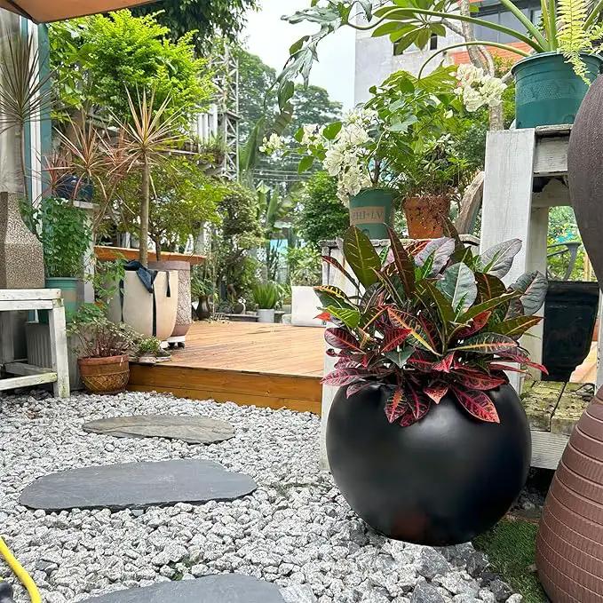 13.5 H x 17" Dia (12" Pot Opening) Round Fiberstone Planter with Drainage Hole, Black, Indoor/Outdoor Large Plant Pot for Home Patio Garden, Ideal for Large Plants, photo 8 of 9