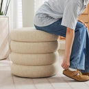 ONEVOG Round Storage Ottoman, 20" Small Ottomans Table with Removable Lid, Linen Fabric Soft Footrest Stools for Couch, Upholstered Stuffed Circle Seat for Living Room/Bedroom/Dorm/Vanity, Beige by CozyNest Decor