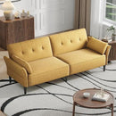 89” Futon Sofa Bed, Linen Comfy Futon Couch Bed with 2 Square Pillows, Convertible Sleeper Sofa with Adjustable Backrest& Armrests, Modern Loveseat Sleeper for Living Room, Bedroom, Yellow by CozyNest Decor