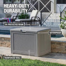 Rubbermaid Medium Resin Outdoor Storage Deck Box (74 Gal) Weather Resistant Gray Deck Organization for Home/Backyard/Pool Chemicals/Toys/Garden Tools/Porch/Patio Cushions