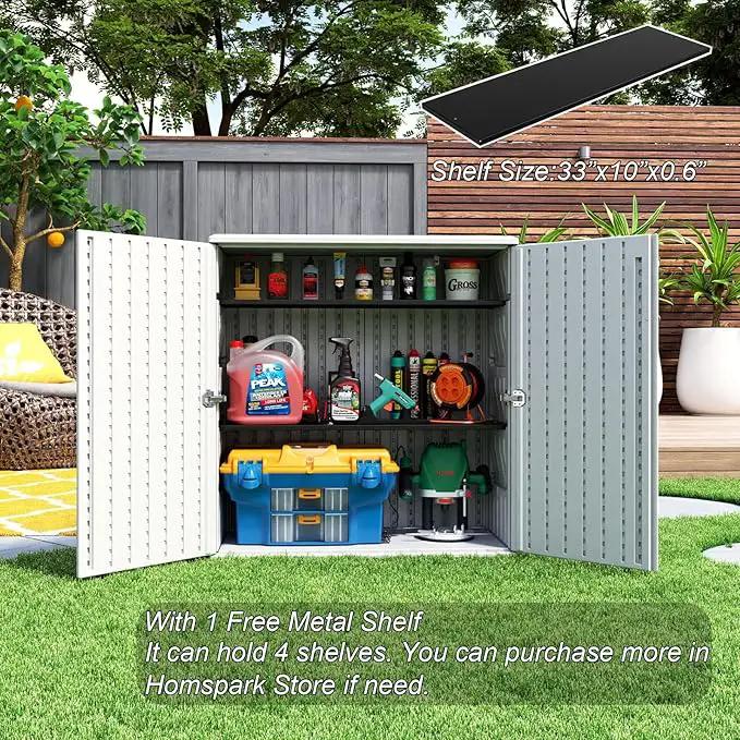 HOMSPARK Indoor/Outdoor Storage Cabinet with Doors and Shelf, 34”x16”x36” HDPE Plastic Storage Box for Patio, Bedroom, Bathroom, Living Room, Balcony, Multi-Purpose for Daily Tools, White, photo 4 of 8