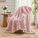 Carriediosa Chunky Knit Throw Blanket 60" X 80" Twin, 100% Hand Made Large Chenille Loop Yarn Soft Fluffy Throws for Couch Sofa Bed, Big Crochet Cozy Heavy Thick Cable Woven Blankets, Dusty Pink by CozyNest Decor