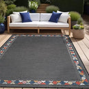 Beverly Rug Outdoor Rug 9x12 Modern Bordered Large Area Rugs for Indoor and Outdoor Patio Easy to Clean Non Shedding Living Room Porch Garden Washable Outside Carpet (9 x 12 Dark Gray) by CozyNest Decor