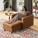 Faux Leather Oversized Accent Chair with Storage Deep Seat Single Sofa Large Reading Armchair for Living Room Bedroom Office Brown Set of 2 by CozyNest Decor