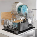 BOOSINY 2 Tier Grey Large Stainless Steel Dish Drainers Drying Rack for Kitchen Counter with Drainboard, Rust Proof Metal, Space Saving, Modern Aesthetic, Compact Plates Strainers with Extra Mat by CozyNest Decor