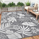 Pauwer Waterproof Outdoor Rug 9x12, Reversible Plastic Straw Patio Camping Rug, Indoor Outdoor RV Mat Carpet for Deck, Camper, Porch, Balcony, Backyard, Picnic, Floral Grey by GreenHaven Gardens