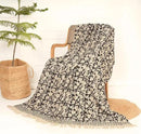 Handmade Cotton Throw Blanket 48x70 Inches | Black & Beige Floral Block Print Decorative Sofa Throw with Tassels | Large Lightweight Cotton Bedspread for Living Room, Couch, or Bedroom by CozyNest Decor