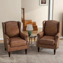 UIXE PU Leather High Back Accent Chairs Set of 2, Upholstered Armchair for Living Room, Retro Wingback Arm Chair Nailhead Trim Single Sofa Bedroom Reading Seat - Brown by CozyNest Decor