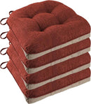 Non Slip Chair Cushions for Dining Chairs Set of 4 Kitchen Chair Cushions 18"x18"x3" Turfted Chair Pads Comfortable and Soft Seat Cushion with Ties, Rust by CozyNest Decor