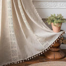 Sutuo Home Boho Curtains for Bedroom Nursery, Bohemian Semi-Blackout Geometric Crochet Hollow Lace Patchwork with Textured Linen Fabric Farmhouse Tassels Rod Pocket Window Drapes, 59"W x 72"L, 1 Panel by CozyNest Decor