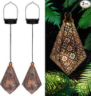 MAGGIFT 2 Pack Solar Hanging Lights, Solar Powered Retro Lantern with Handle, Warm White LED Christmas Garden Lights, Metal Diamond Shape Lamp Waterproof for Outdoor for Yard Tree Fence Patio by GreenHaven Gardens