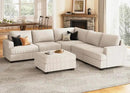 Nolany Sectional Sofa with Storage Ottoman, U Shape Sectional Couch Corduroy Modular Sectional Couches for Living Room, Beige by CozyNest Decor