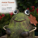 Alpine Corporation MCC834 Indoor/Outdoor Frog with Flower Garden Statue, Playful Frog Statue for Yard, 20" H, Green by GreenHaven Gardens