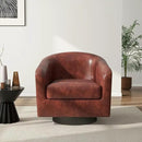 Swivel Barrel Accent Chair, Modern Round Faux Leather Arm Chair for Living Room, Bedroom, Comfy Club Reading Chairs for Adults(Faux Leather, Red Brown, Set of 1) by CozyNest Decor