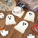 Whaline Halloween Ghost Cotton Coasters Cute White Ghost Shape Handmade Braided Drink Coasters Absorbent Cup Mats for Trick or Treat Party Home Table Decor, Set of 4 by CozyNest Decor