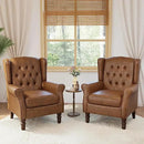 High Back Accent Chairs Set of 2,Upholstered Faux Leather Wingback Armchairs with Solid Wood Legs for Small Spaces,Comfy Single Sofa Chairs for Living Room,Bedroom,Office-Brown by CozyNest Decor