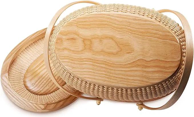 Nantucket style basket Picnic Basket rattan Handmade Products woven Sewing storage basket Two swing handles Tote Bag For Women, photo 6 of 10