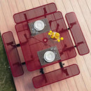Metal Picnic Tables for Outdoors with Umbrella Hole - Coated Steel Heavy Duty Commercial Grade Table with Adjustable Seats (Red, 46 in, Square, Punched Steel) by GreenHaven Gardens