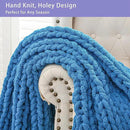 Bigacogo Chunky Knit Throw Blanket for Couch, 40x40 inches, 100% Hand Knitted with Thick Jumbo Chenille Yarn, Cozy Soft Large Rope Knot Cable Crochet Blankets for Sofa Bed Living Room, Bright Blue by CozyNest Decor