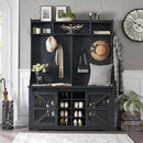 JXQTLINGMU 59" Farmhouse Hall Tree with Shoe Storage, Entryway Bench with 20 Cubbies, 12 Hooks & Sliding Barn Doors, Mudroom Coat Rack Cabinet, Black by CozyNest Decor