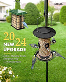 iBorn Metal Bird Feeder for Outside Hanging,Wild Bird Feeders for Cardinal,18cm Large Roof&Tray Black 10 Port(Seed is not Included) by CozyNest Decor