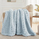 Carriediosa Chunky Knit Throw Blanket 60" X 80" Twin, 100% Hand Made Large Chenille Loop Yarn Soft Fluffy Throws for Couch Sofa Bed, Big Crochet Cozy Heavy Thick Cable Woven Blanket, Light Blue by CozyNest Decor