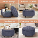 COLAMY Fabric Round Storage Ottoman with Reversible Tray Lid – Multi-Functional Footrest, Hidden Storage, Sturdy & Stylish Small Coffee Table for Living Room, Bedroom, or Entryway(Blue) by CozyNest Decor
